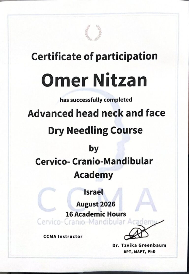 תעודת דיקור יבש מתקדם ראש, צוואר ופנים – CCMA